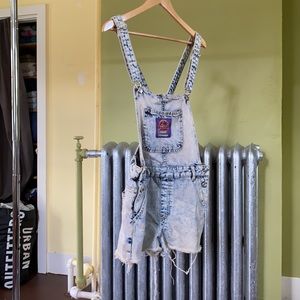 Acid wash overall shorts